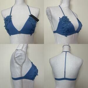 Women Lace Bralette Sexy Bra Floral Lingerie Night Embroidered Flower Blue M/L